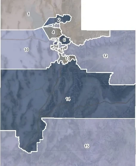 Map of Utah State School Board district boundaries